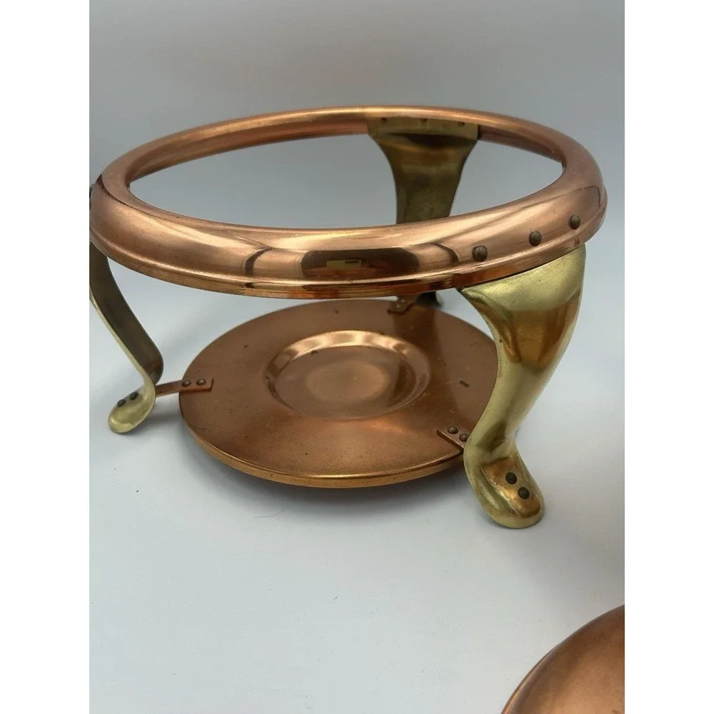 VTG Copper & Brass Patina Classic Chafing Dish Double Pan‎ Food Warmer Stand